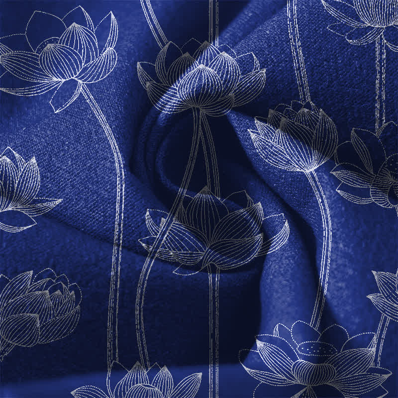 Buddha Stones Herrenhose aus reiner Baumwolle mit weißem Lotus-Linienmuster, Kordelzug und Taschen - image 6