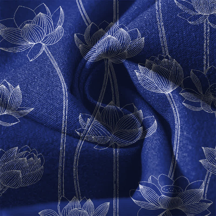 Buddha Stones Herrenhose aus reiner Baumwolle mit weißem Lotus-Linienmuster, Kordelzug und Taschen - image 6