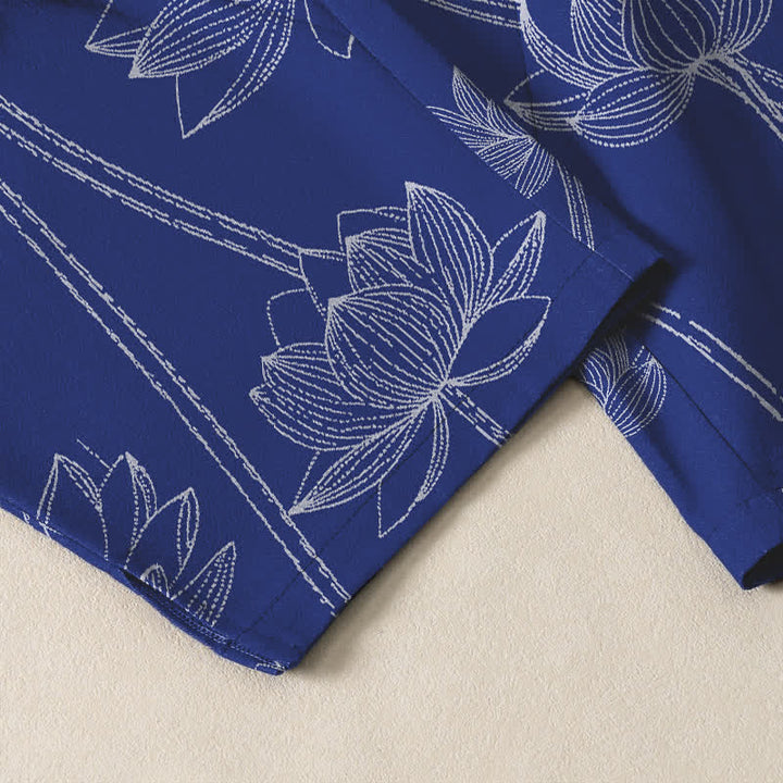 Buddha Stones Herrenhose aus reiner Baumwolle mit weißem Lotus-Linienmuster, Kordelzug und Taschen - image 5