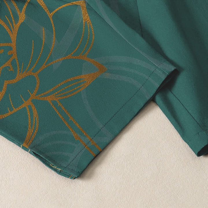 Buddha Stones Herrenhose aus reiner Baumwolle mit goldenem Lotus-Koi-Muster, Kordelzug und Taschen - image 5