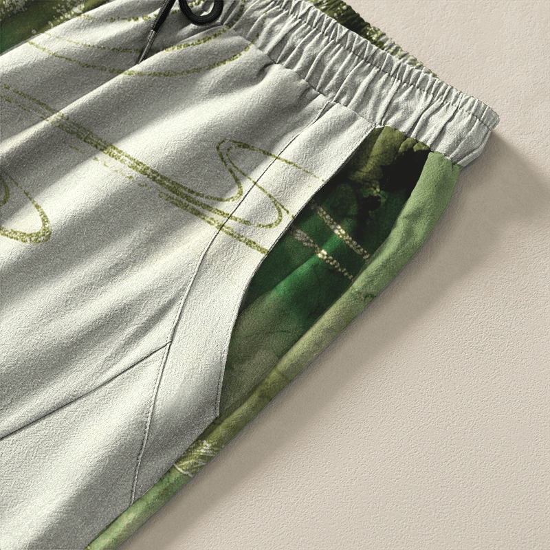 Buddha Stones Herrenhose aus reiner Baumwolle mit Lotus-Koi-Tintenwaschmuster, Kordelzug und Taschen - image 4