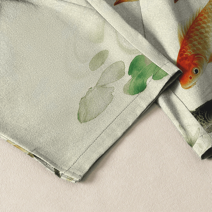 Buddha Stones Herrenhose aus reiner Baumwolle mit Lotus-Koi-Tintenwaschmuster, Kordelzug und Taschen - image 5