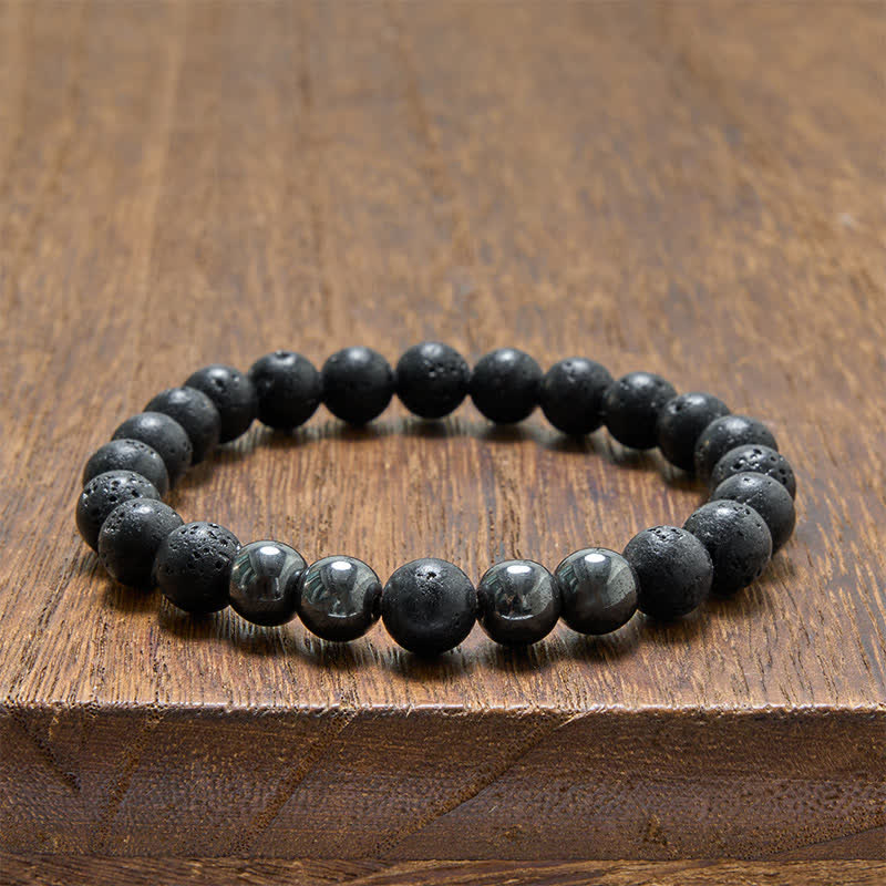 Buddha Stones Minimalistisches Perlenarmband aus Hämatit-Lavastein mit Erdungseffekt - image 10