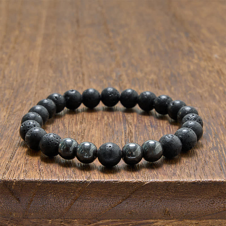 Buddha Stones Minimalistisches Perlenarmband aus Hämatit-Lavastein mit Erdungseffekt - image 10