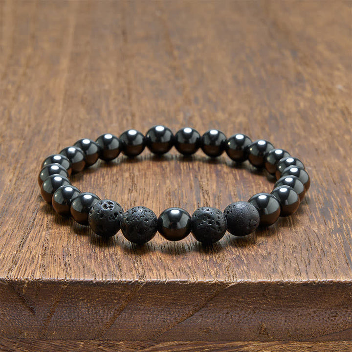 Buddha Stones Minimalistisches Perlenarmband aus Hämatit-Lavastein mit Erdungseffekt - image 9