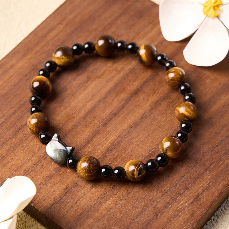 Buddha Stones Armband mit gelbem Tigeraugen-Katzenanhänger und Selbstvertrauenssymbol - image 2