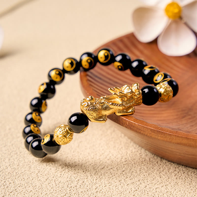 Buddha Stones Schwarzes Onyx-Kupfer-Pi-Xiu-Perlen-Reichtumsarmband - image 1