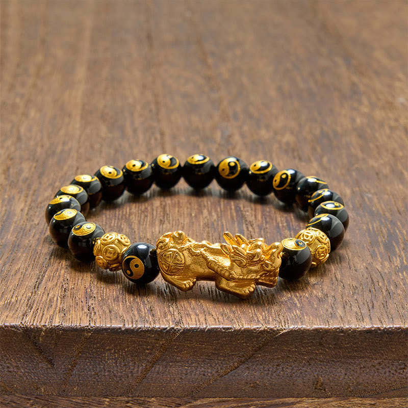 Buddha Stones Schwarzes Onyx-Kupfer-Pi-Xiu-Perlen-Reichtumsarmband - image 3