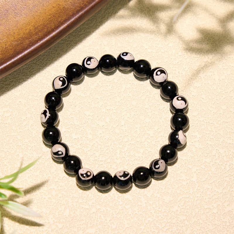 Buddha Stones Balance-Armband aus schwarzen Onyx-Yin-Yang-Perlen - image 2