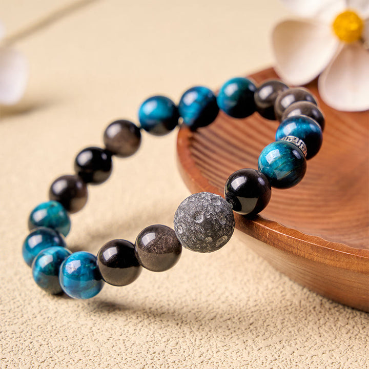 Buddha Stones Blaues Tigerauge-Silberglanz-Obsidian-Paar-Positives-Armband - 10 mm - image 0