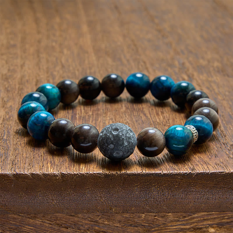 Buddha Stones Blaues Tigerauge-Silberglanz-Obsidian-Paar-Positives-Armband - image 3