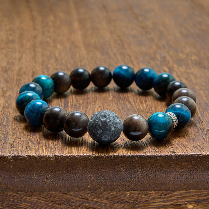 Buddha Stones Blaues Tigerauge-Silberglanz-Obsidian-Paar-Positives-Armband - image 3
