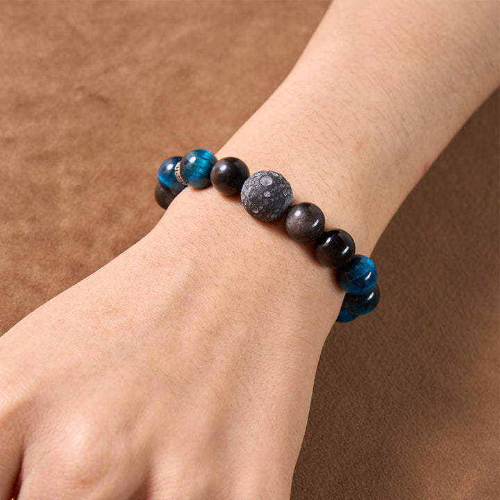 Buddha Stones Blaues Tigerauge-Silberglanz-Obsidian-Paar-Positives-Armband - image 4