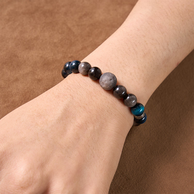 Buddha Stones Blaues Tigerauge-Silberglanz-Obsidian-Paar-Positives-Armband - image 12