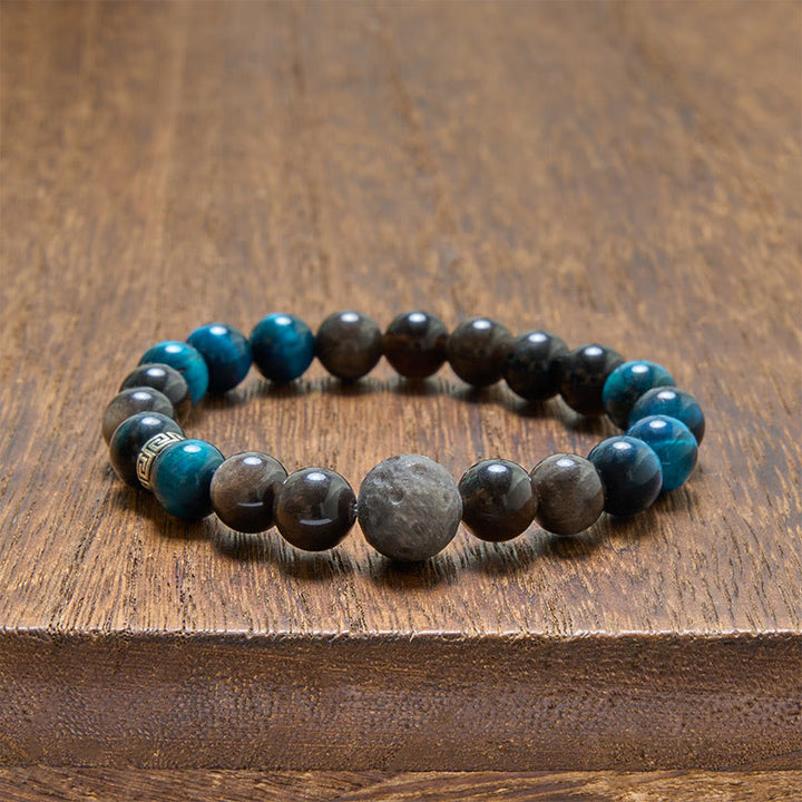 Buddha Stones Blaues Tigerauge-Silberglanz-Obsidian-Paar-Positives-Armband - image 11