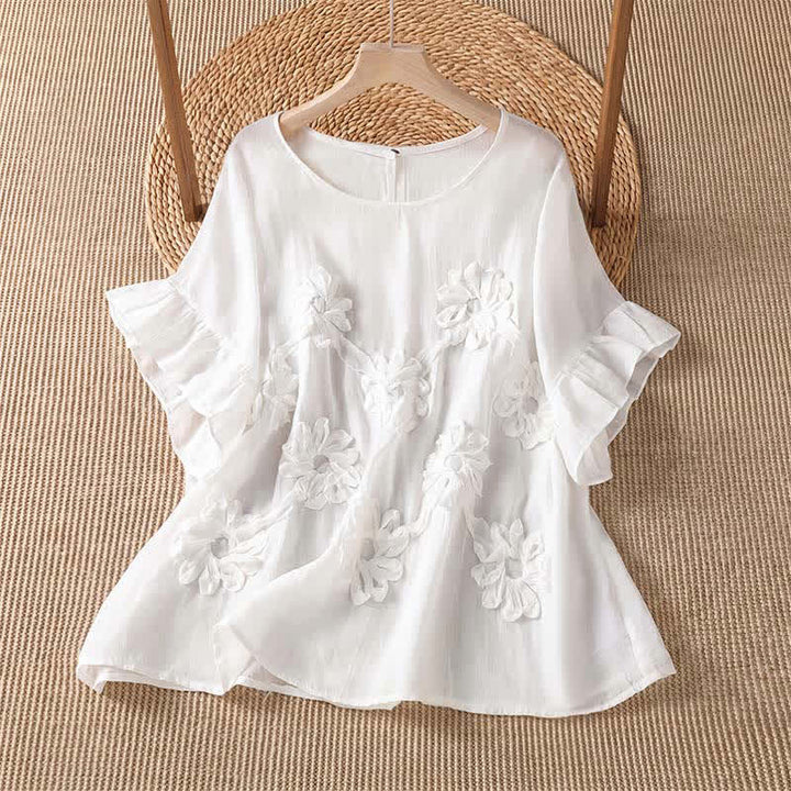 Buddha Stones Sommerliches, lässiges Boho-T-Shirt mit Blumenmuster für Damen, Kurzarm - Weiß - US14, UK/AU18, EU46 (2XL) - image 0