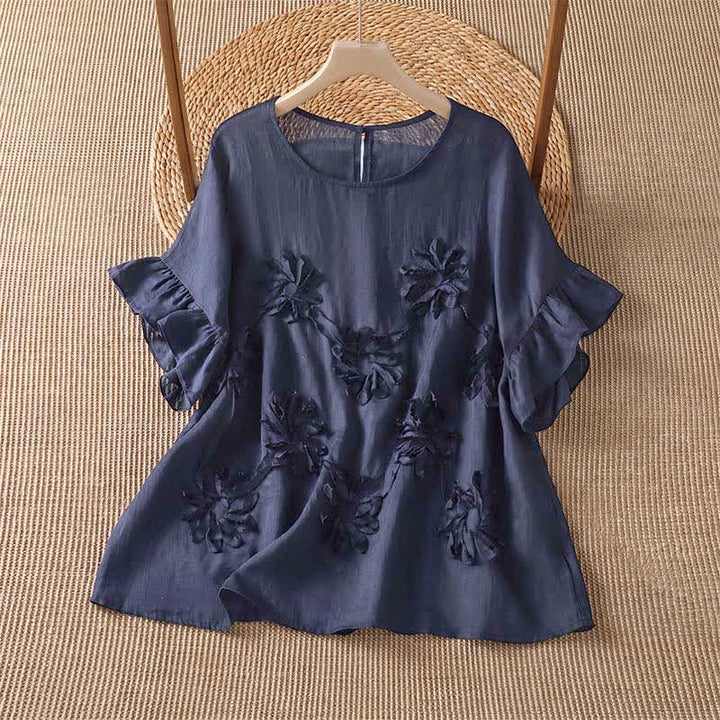 Buddha Stones Sommerliches, lässiges Boho-T-Shirt mit Blumenmuster für Damen, Kurzarm - Mitternachtsblau - US14, UK/AU18, EU46 (2XL) - image 6