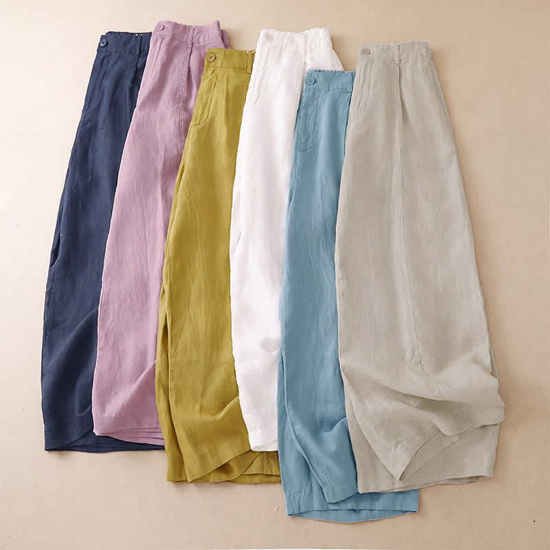 Buddha Stones Lässige, minimalistische Cropped-Hose mit Reißverschluss für Damen, Damenhose mit weitem Bein und Taschen, ideal für Frühling und Sommer - image 39