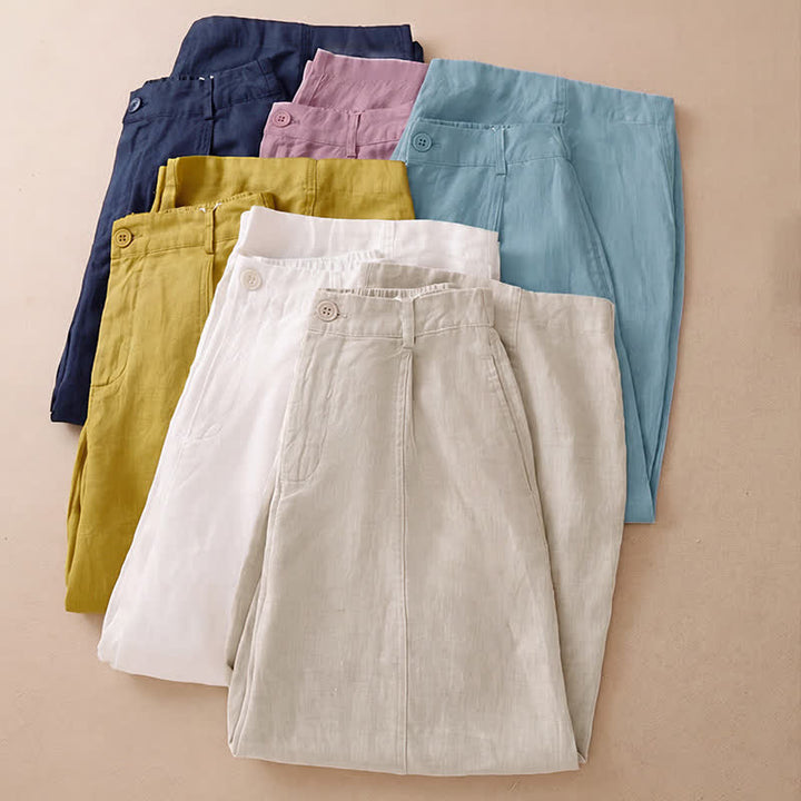 Buddha Stones Lässige, minimalistische Cropped-Hose mit Reißverschluss für Damen, Damenhose mit weitem Bein und Taschen, ideal für Frühling und Sommer - image 40