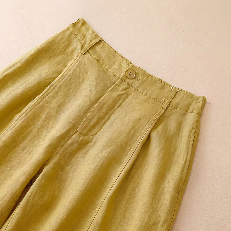 Buddha Stones Lässige, minimalistische Cropped-Hose mit Reißverschluss für Damen, Damenhose mit weitem Bein und Taschen, ideal für Frühling und Sommer - image 1