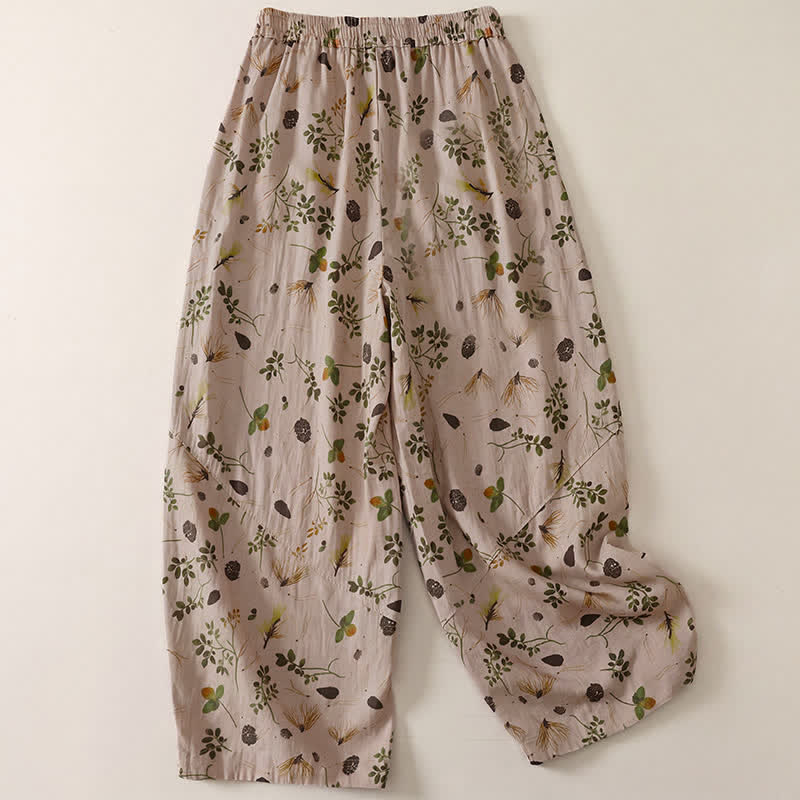 Buddha Stones Lässige Boho-Haremshose mit Kordelzug, Blumenmuster und Taschen für Damen – ideal für Frühling und Sommer - Bräunen - US8-10, UK/AU12-14, EU40-42 (2XL) - image 0