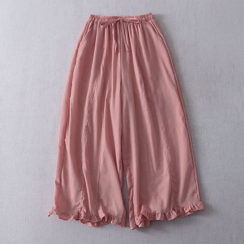 Buddha Stones Lässige, minimalistische, einfarbige Cropped-Hose mit Kordelzug und plissierten Bündchen für Damen – ideal für Frühling und Sommer. Weites Bein und Taschen. - Blassviolettrot - US8-10, UK/AU12-14, EU40-42 (2XL) - image 1