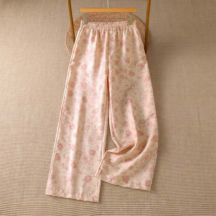 Buddha Stones Lässige lange Boho-Hose für Damen, rosa mit Blumenmuster, weites Bein und Taschen, ideal für Frühling und Sommer - MistyRose - US8-10, UK/AU12-14, EU40-42 (2XL) - image 0