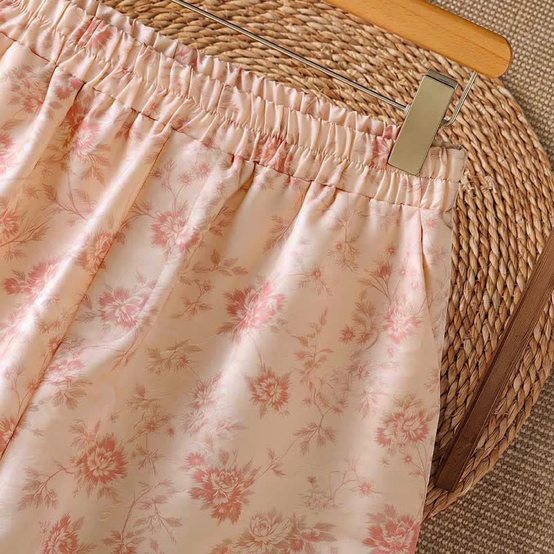 Buddha Stones Lässige lange Boho-Hose für Damen, rosa mit Blumenmuster, weites Bein und Taschen, ideal für Frühling und Sommer - image 4