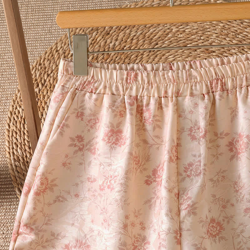 Buddha Stones Lässige lange Boho-Hose für Damen, rosa mit Blumenmuster, weites Bein und Taschen, ideal für Frühling und Sommer - image 3