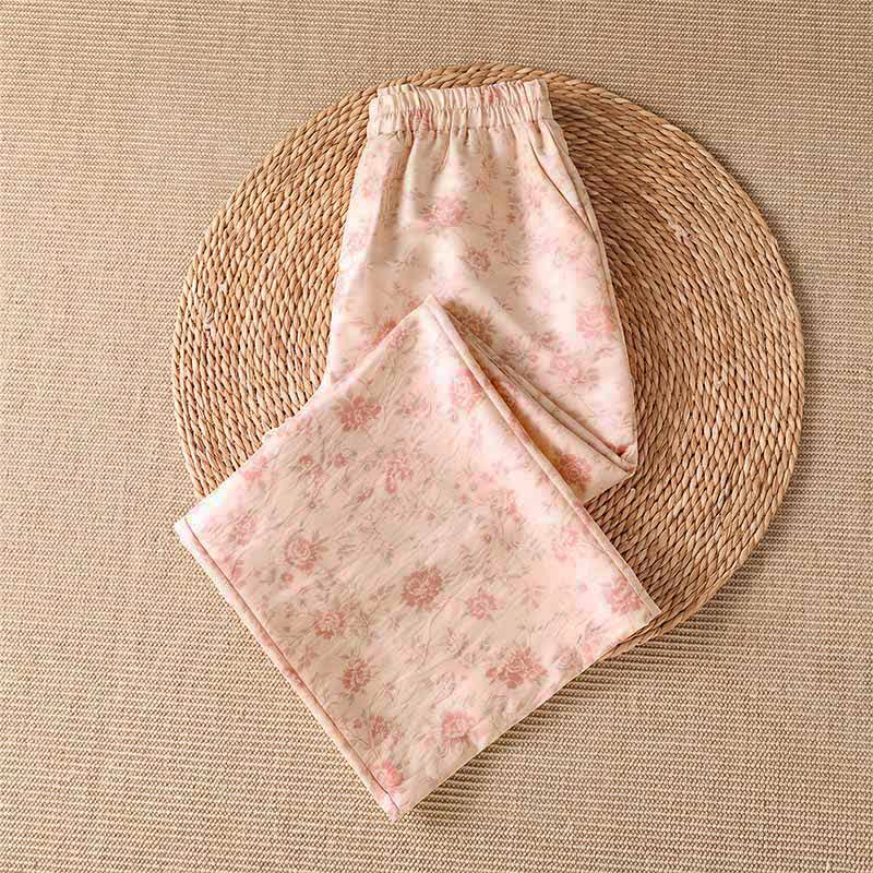 Buddha Stones Lässige lange Boho-Hose für Damen, rosa mit Blumenmuster, weites Bein und Taschen, ideal für Frühling und Sommer - image 2
