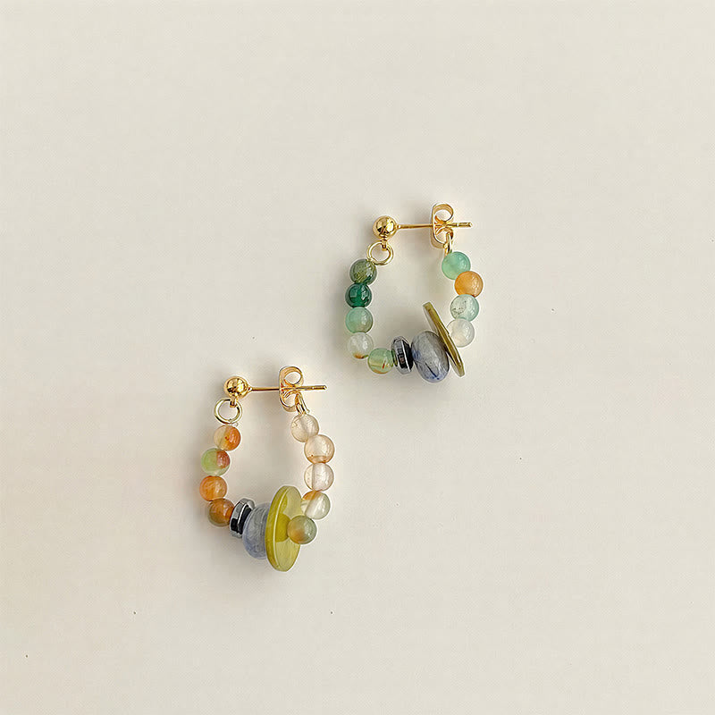 Buddha Stones Mehrfarbige Ohrringe aus Achat, blauem Fleckenjaspis und Muscheln mit geometrischem Perlenmuster - image 1
