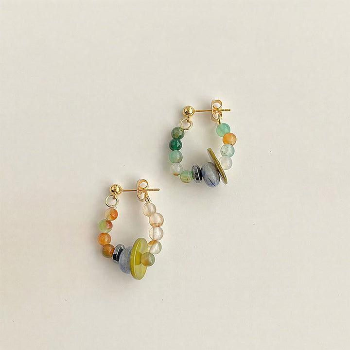 Buddha Stones Mehrfarbige Ohrringe aus Achat, blauem Fleckenjaspis und Muscheln mit geometrischem Perlenmuster - image 1