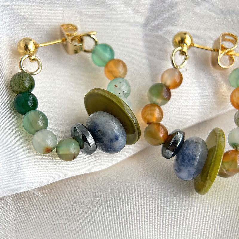 Buddha Stones Mehrfarbige Ohrringe aus Achat, blauem Fleckenjaspis und Muscheln mit geometrischem Perlenmuster - image 2