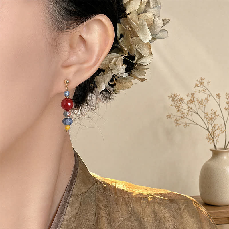 Buddha Stones Ohrringe „Confidence Drop“ aus rotem Achat, Unakit und blauem Fleckenjaspis - image 4