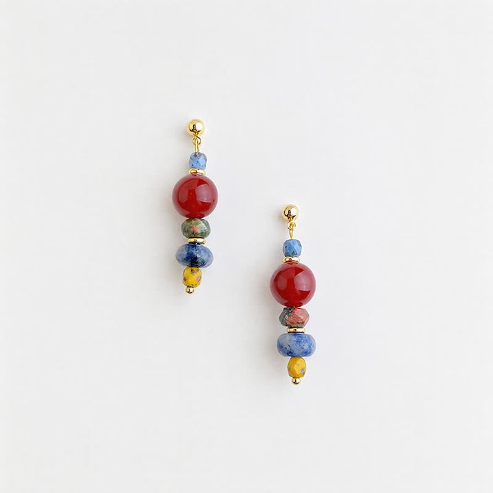 Buddha Stones Ohrringe „Confidence Drop“ aus rotem Achat, Unakit und blauem Fleckenjaspis - image 1