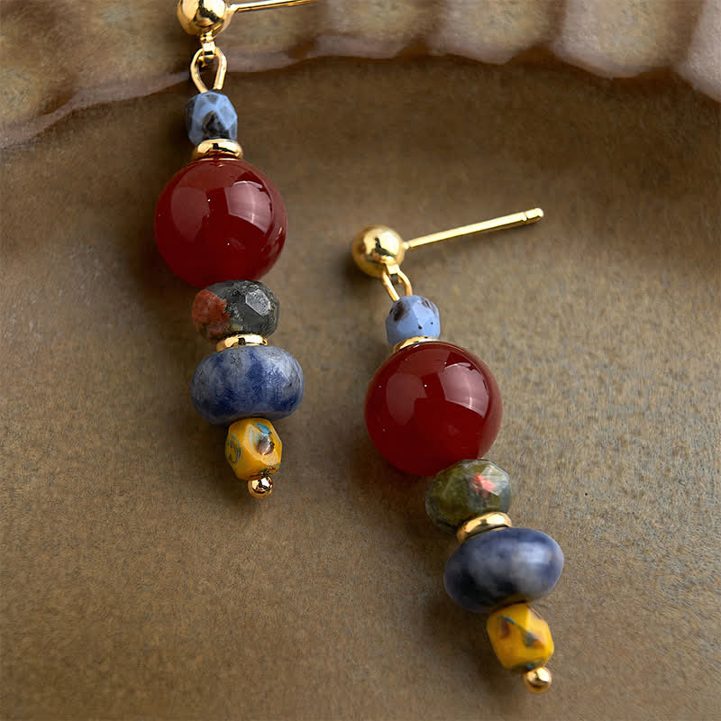 Buddha Stones Ohrringe „Confidence Drop“ aus rotem Achat, Unakit und blauem Fleckenjaspis - image 3