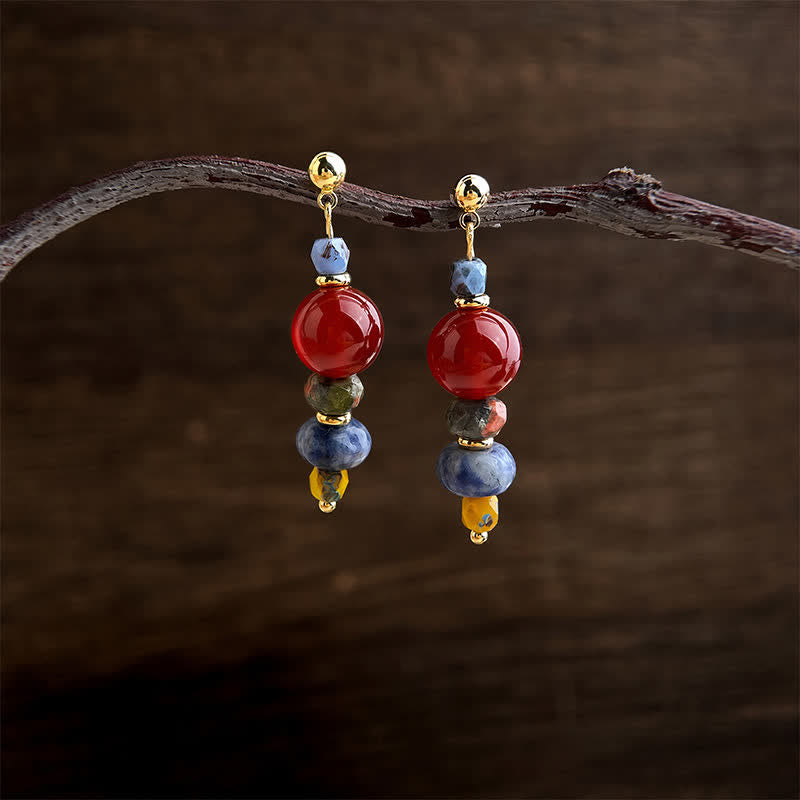 Buddha Stones Ohrringe „Confidence Drop“ aus rotem Achat, Unakit und blauem Fleckenjaspis - image 2