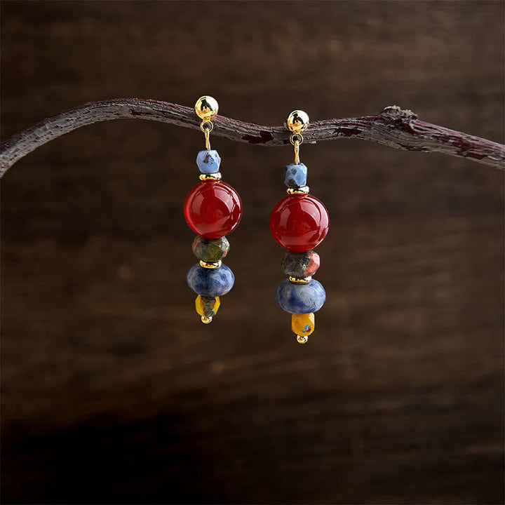 Buddha Stones Ohrringe „Confidence Drop“ aus rotem Achat, Unakit und blauem Fleckenjaspis - image 2