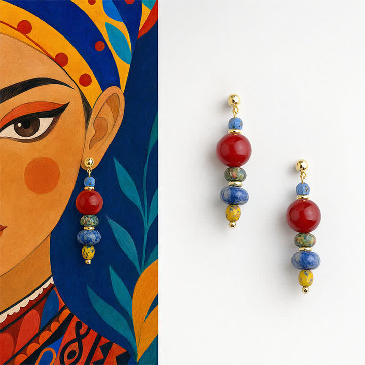 Buddha Stones Ohrringe „Confidence Drop“ aus rotem Achat, Unakit und blauem Fleckenjaspis - Roter Achat (Kupferpfosten) - image 0