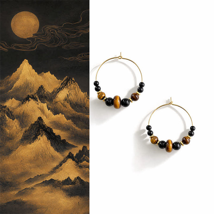 Buddha Stones Schwarze Onyx-Tigeraugen-Schutz-Creolen - Schwarzer Onyx (Kupferpfosten) - image 0