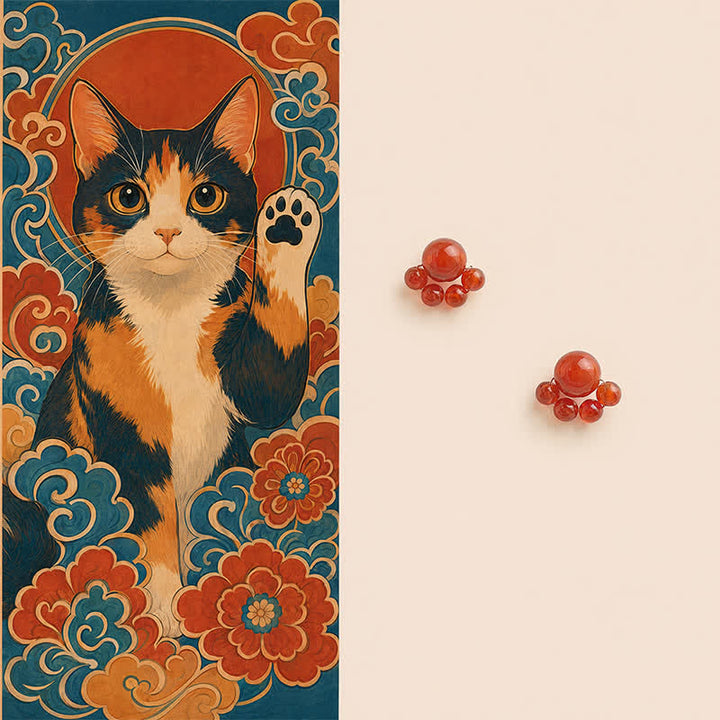 Buddha Stones Handgefertigte Ohrringe aus rotem Achat mit Katzenpfoten-Motiv – ein Symbol für Selbstvertrauen - Roter Achat (Kupferpfosten) - image 0