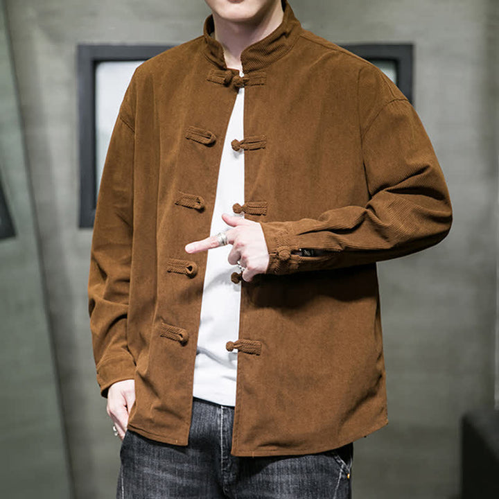 Buddha Stones Lässige Herrenjacke im Tang-Stil mit Froschknopfverschluss aus einfarbiger Baumwolle für Herbst und Winter - image 8