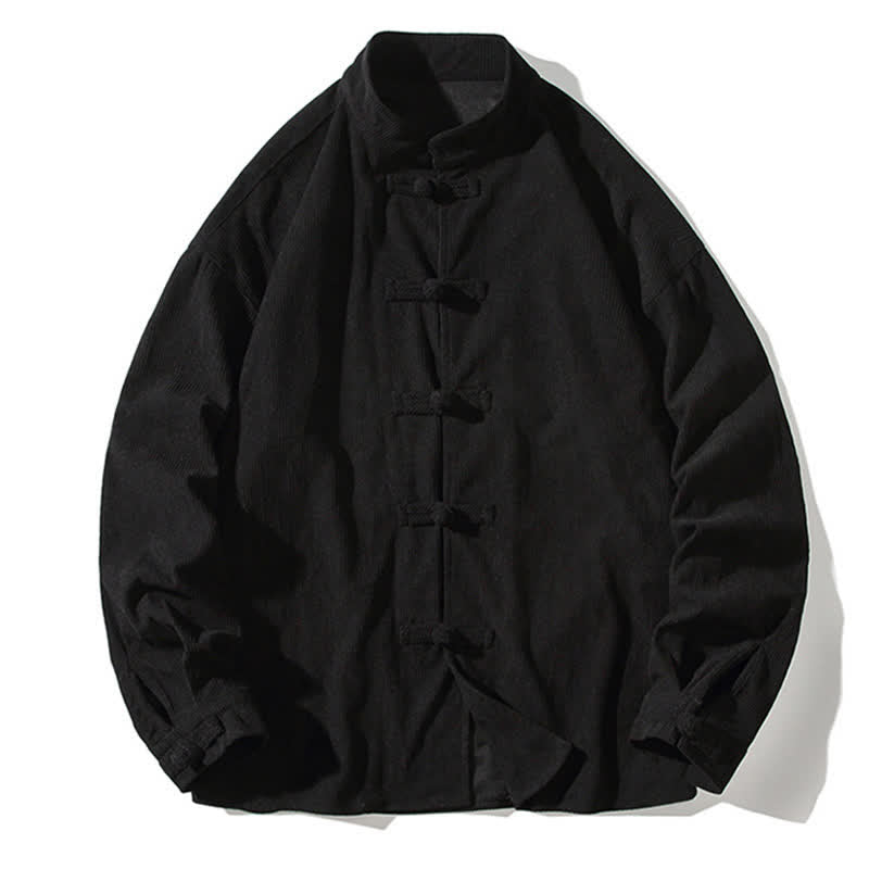 Buddha Stones Lässige Herrenjacke im Tang-Stil mit Froschknopfverschluss aus einfarbiger Baumwolle für Herbst und Winter - image 24