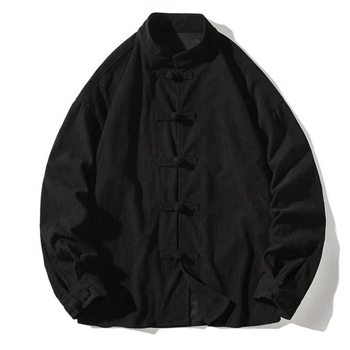 Buddha Stones Lässige Herrenjacke im Tang-Stil mit Froschknopfverschluss aus einfarbiger Baumwolle für Herbst und Winter - image 24