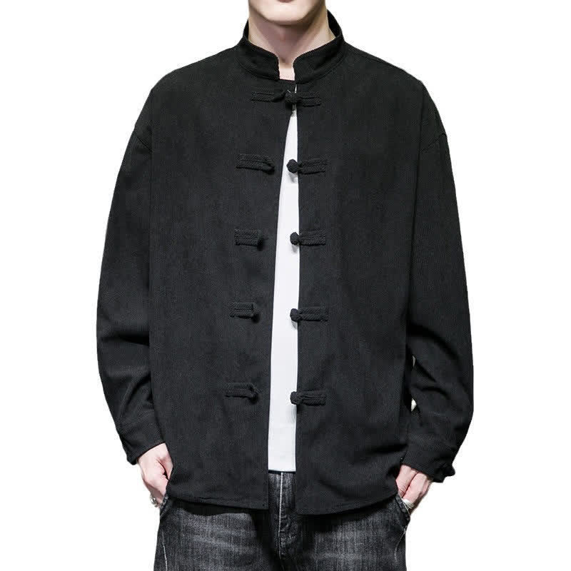 Buddha Stones Lässige Herrenjacke im Tang-Stil mit Froschknopfverschluss aus einfarbiger Baumwolle für Herbst und Winter - image 23
