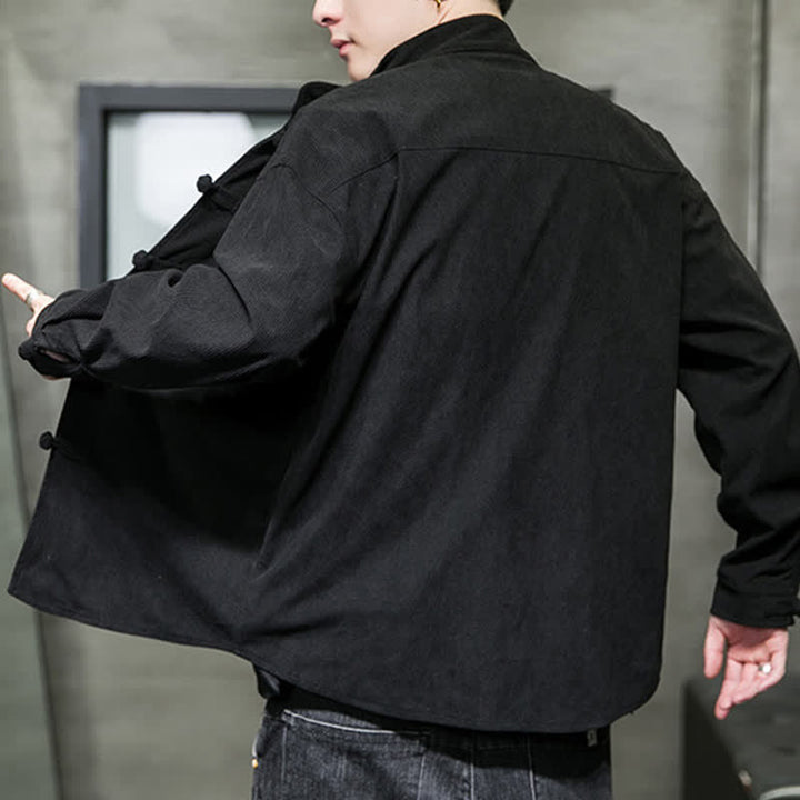 Buddha Stones Lässige Herrenjacke im Tang-Stil mit Froschknopfverschluss aus einfarbiger Baumwolle für Herbst und Winter - image 21