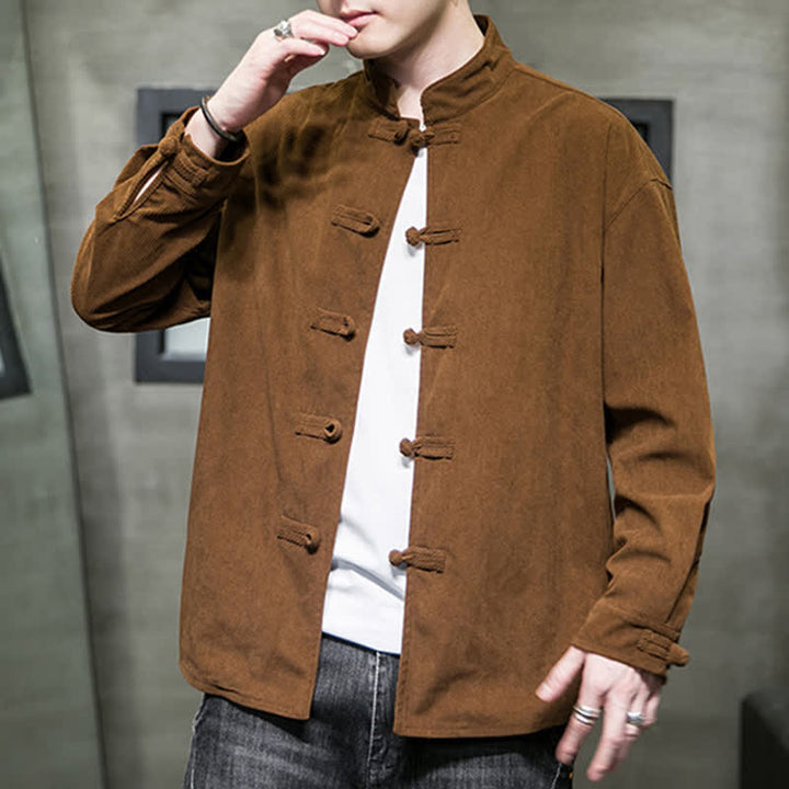 Buddha Stones Lässige Herrenjacke im Tang-Stil mit Froschknopfverschluss aus einfarbiger Baumwolle für Herbst und Winter - image 6