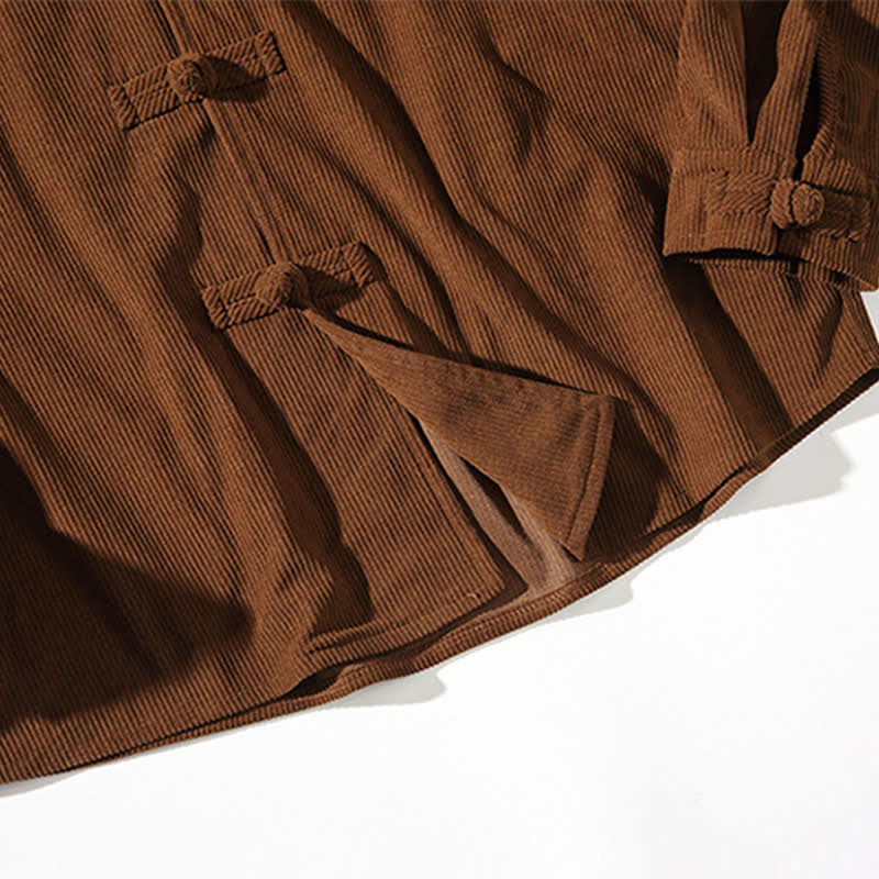 Buddha Stones Lässige Herrenjacke im Tang-Stil mit Froschknopfverschluss aus einfarbiger Baumwolle für Herbst und Winter - image 15