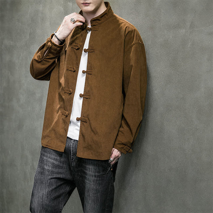 Buddha Stones Lässige Herrenjacke im Tang-Stil mit Froschknopfverschluss aus einfarbiger Baumwolle für Herbst und Winter - image 9