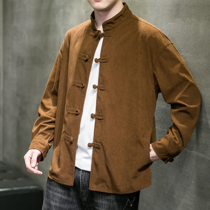Buddha Stones Lässige Herrenjacke im Tang-Stil mit Froschknopfverschluss aus einfarbiger Baumwolle für Herbst und Winter - image 7